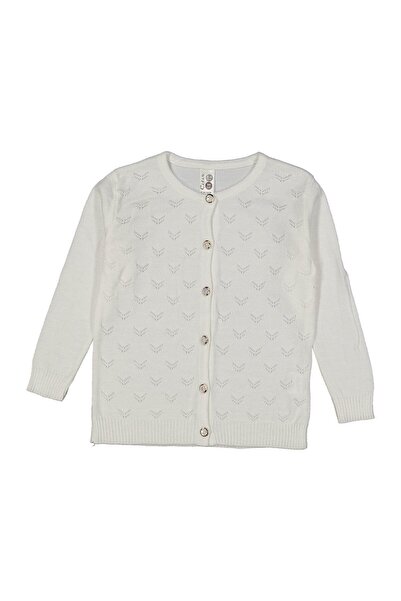 bebegen Girl's White Self Patterned Pearl Buttoned Knitwear Cardigan