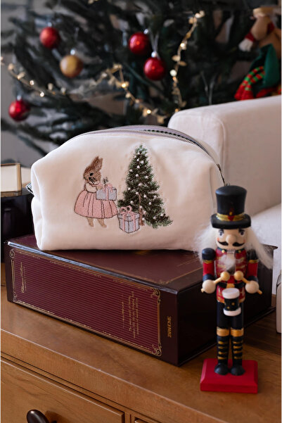 LYIA حقيبة مكياج/عناية بالطفل مطرزة على شكل أرنب ورأس السنة الجديدة - حجم متوسط