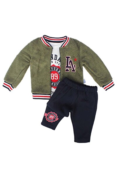 bebegen Erkek Bebek Haki Kolej Hırkalı 3'lü Takım