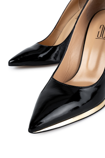 Cengiz Gümüş Siyah Rugan Sivri İnce Platform Ayakkabı