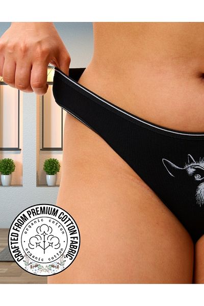 ALYA UNDERWEAR Chiloți tanga cu imprimeu pisică din bumbac - Femei
