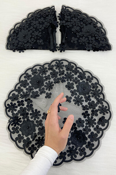 ZEYMERADE منديل عريس وعروس أسود، منديل عروس وعروس أسود مفصل باللؤلؤ، منديل خت...