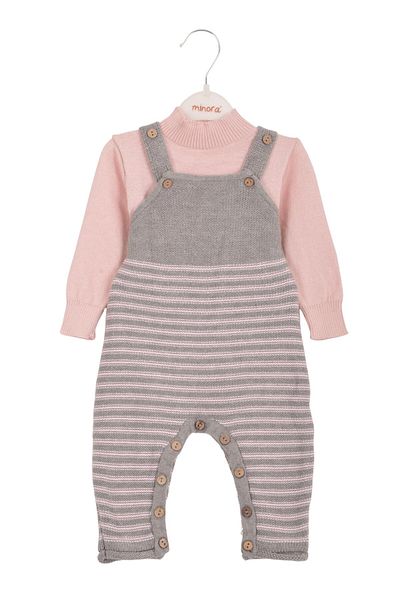 Minora Anthracite Knitwear Baby Salopet - Strappy, Gray-Pudr