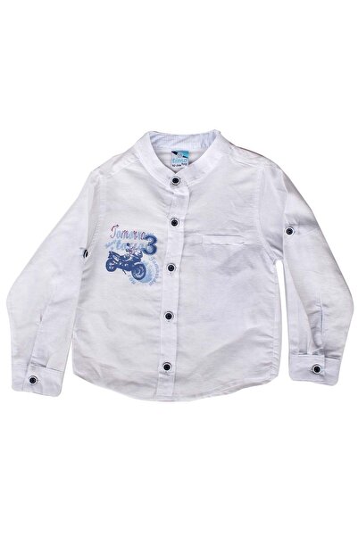 bebegen Erkek Çocuk Bisiklet Baskılı Beyaz Gömlek