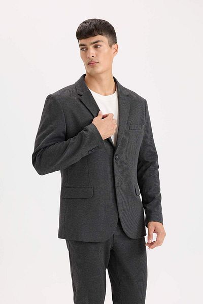 DeFacto Slim Fit Slim Fit Jacke Revers Knopf Blazer Jacke D6074AX24AU