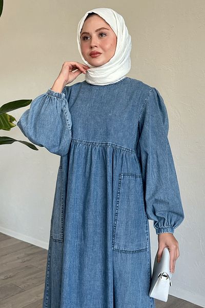 InStyle Rochie albastră din denim cu mâneci largi