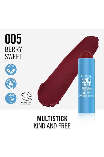 Rimmel Rimmel London Kind & Free,005 Berry Sweet,Multi-Stick,For Cheeks and LipsClean Formula, 5g(0.18oz)