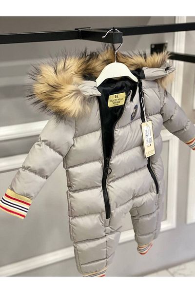 HÇ Hülya Çelik KİDSWEAR 2018 Astronaut Jumpsuit Double Zipper Fur Hooded Gray Jumpsuit