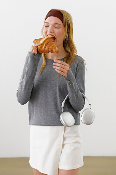 urban focus Sıfır Yaka Kolu Düğmeli Kazak