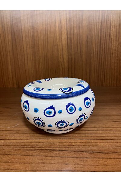 Store Nazar Boncuklu Seramik El Yapımı Kapaklı Küllük B