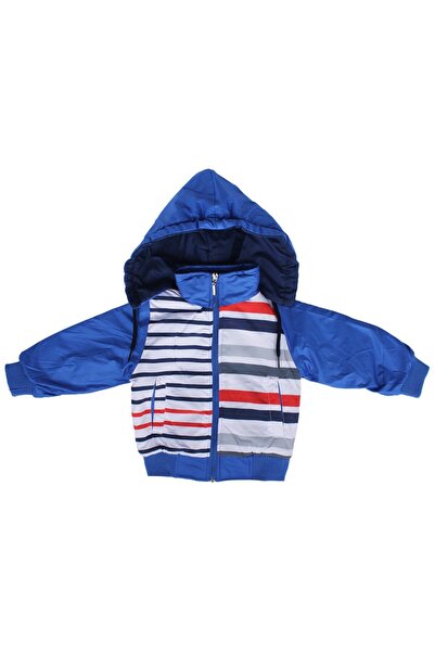 bebegen Чоловічий дитячий синій пуховик з капюшоном і смугастим візерунком