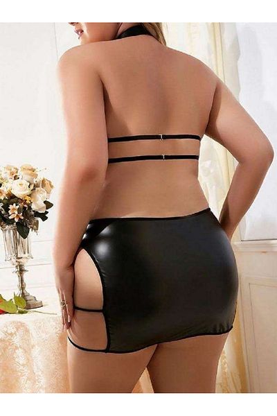 Bleu Petite Costum de lux din piele artificială cu bretele încrucișate de mărime mare