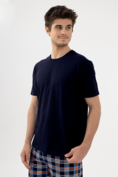 koza iç giyim Men's Short Sleeve Plaid Patterned Cotton Pajamas Set