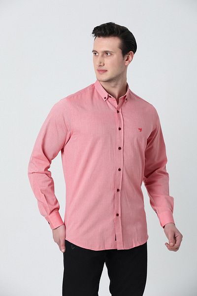 Brothers Men's Tailored Long Sleeve Oxford Shirt Red