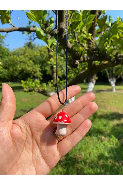 kuphane Custom Handmade Red Mushroom Necklace, Polymer Clay Necklace