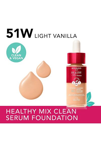 Bourjois Bourjois Healthy Mix 51 Light Vanilla Instant Glow Serum Foundation Vegan Formula Dewy Finish 30ml