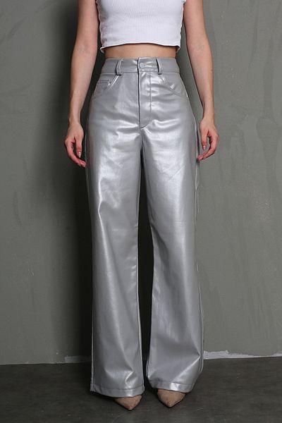 Madmext Silberne Leder-Basic-Damenhose MG1316