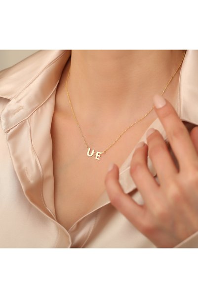 EskiJewelry 925 Ayar Gümüş U-E Harfli Kalpli Kolye