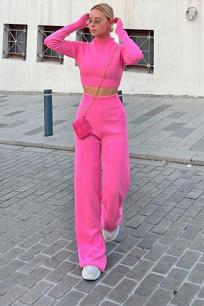 Swist Rosa Half Fisherman Strick-Crop-Pullover-Hosen-Strickwaren-Bottom-Top-Set