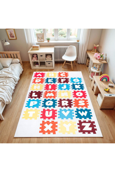 Rugs Modern Halı Asian Collection Multicolor Letters Patterned Woven Base Mod...