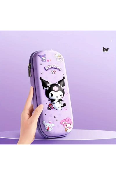 BALCI HEDİYELİK Kuromi Pencil Case Lined Zippered Cute Striped Film Design Pen Holder