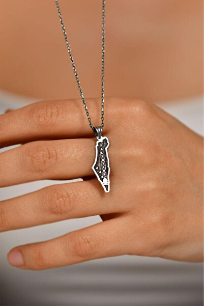 Roza Silver 925 Ayar Filistin Haritası, Filistin Özgürlük Unisex Gümüş Kolye ...