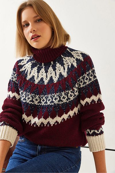 Bianco Lucci Pulover de damă din tricotaje raglan jacquard 20246206