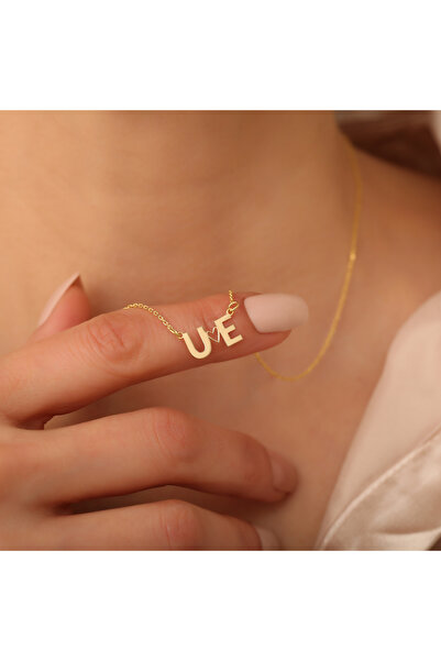 EskiJewelry 925 Ayar Gümüş U-E Harfli Kalpli Kolye