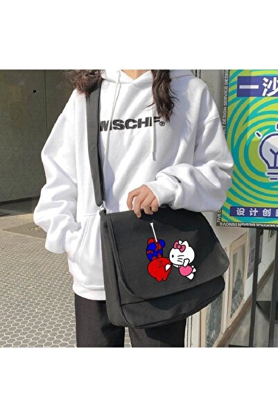 Violon Μαύρη τσάντα Spiderman & Hello Kitty με μοτίβο με στάμπα με λουράκι