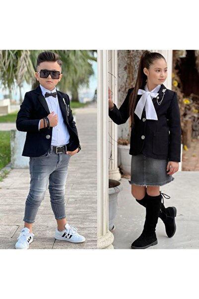 Uğurböceği Children's Jacketed Shirted Denim Bottom Girls' Suit