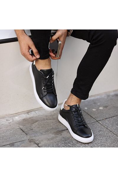 iskarpino Black White Genuine Leather Men's Daily Shoes