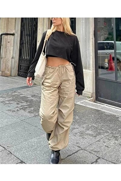 Violon Krem Paraşüt Kumaş Beli Ve Paçası Ayarlanabilir Unisex Tactical Pantolon