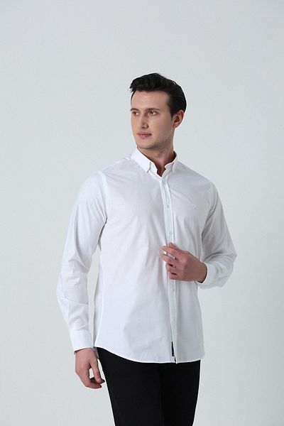 Brothers Ανδρικό μακρυμάνικο πουκάμισο Oxford Tailored Fit λευκό