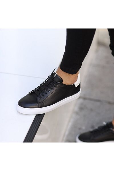 iskarpino Black White Genuine Leather Men's Daily Shoes