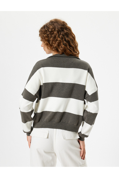 Koton Strickpullover – halber Reißverschluss, lange Ärmel, Farbblock