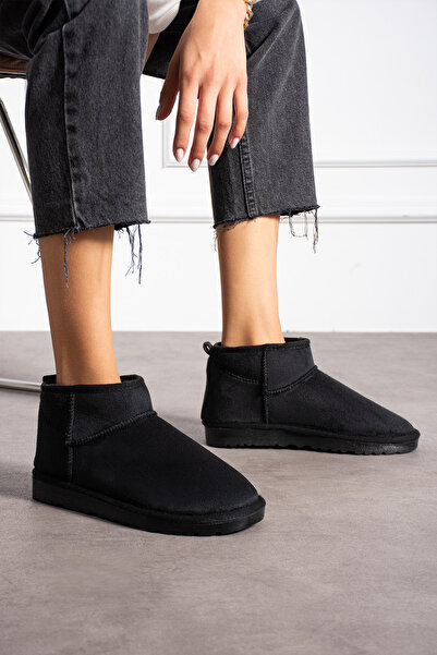 Victoria Shoes Kadın Mini Bot Çocuk Siyah Bot Süet Yarım Bot Içi Tüylü