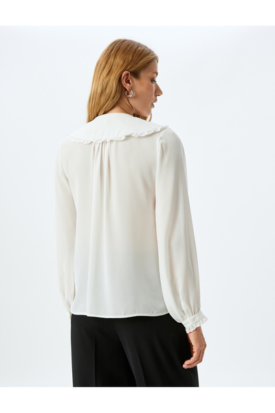 Koton Long Sleeve Ruffled Wide Doll Collar Chiffon Shirt