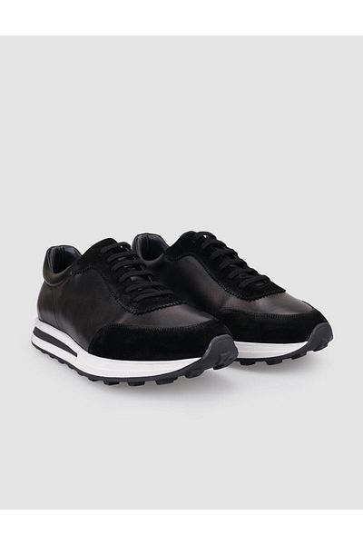 Cabani 100% Genuine Leather Black Lace-Up Men's Sports Shoes