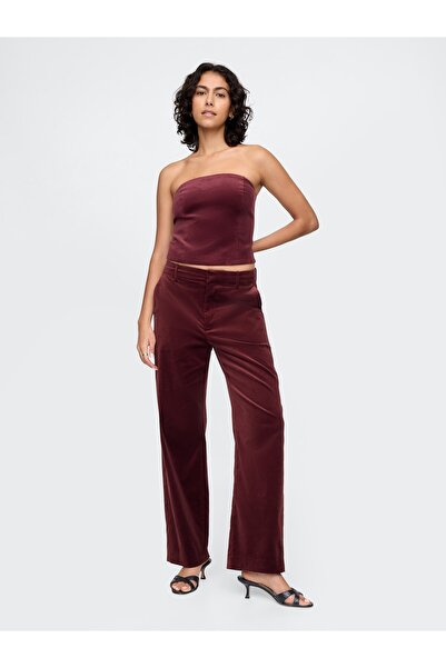 GAP Kadın Bordo High Rise Kadife Straight Pantolon