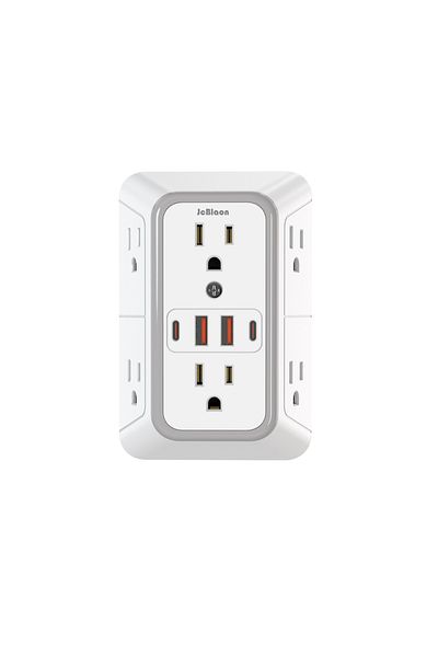 JcBlaon 6 منافذ تيار متردد، 4 منافذ USB (2 نوع C)، مقبس حائط متعدد المقبس، مقبس قابس أمريكي عالمي مبتكر...