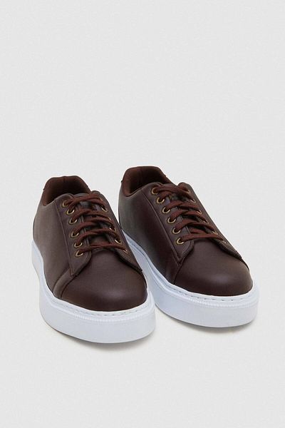 Twn Brown Thick White Sole Lace up Sneaker Shoes