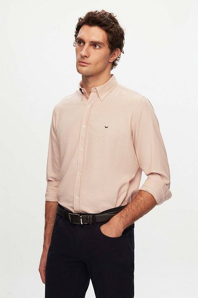D'S Damat Πουκάμισο Ecru Oxford Slim Fit - Εύκολο σίδερο, λεπτομέρεια κεντήματος και βαμβάκι