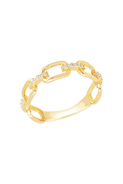 Diamond Line-Gülaylar 14 Ayar Sarı Altın Trend Zincir Taşlı Yüzük