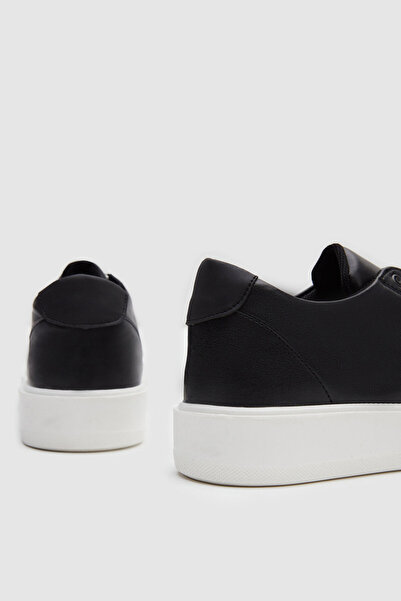 Twn Siyah Kalın Beyaz Tabanlı Bağcıklı Sneaker Ayakkabı