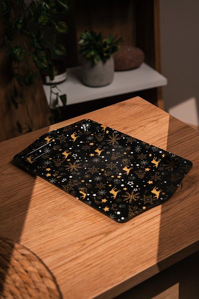 Love Bundles New Year's Themed Black Deer Tray and Glass Set - 2 Pieces |   Gift |   Decorative