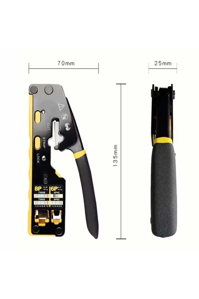 REWEL 8p6p Çok Fonksiyonlu Rj45 Rj11 Çift Kullanımlı Cat5 Cat6 Ağ Pense Sıkma Aleti 923015