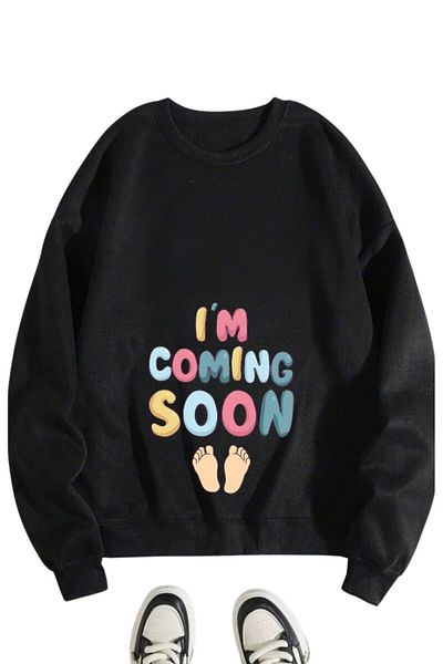 GYES Women's I'M Coming Soon Printed Pregnant Oversize Crew Neck Sweatshirt