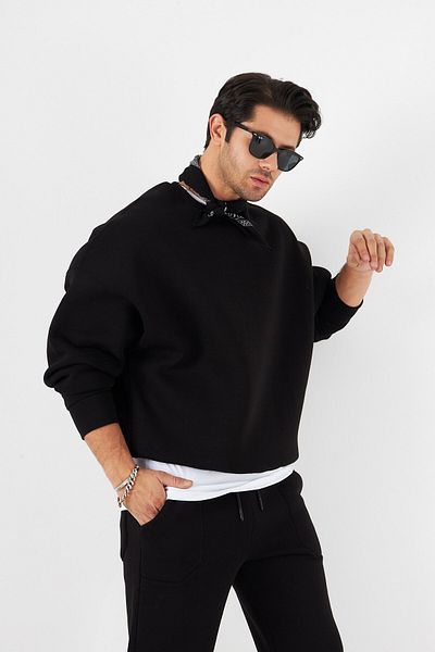 The Champ Clothing Суитшърт с 3 нишки и повдигнати връзки, голям размер и кръгло деколте