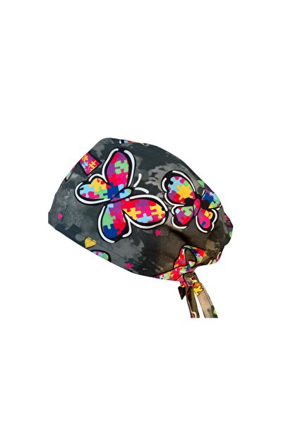 monotıp Hemşire bonesi,doktor bonesi,ameliyathane bonesi,bandana,kelebek desenli,