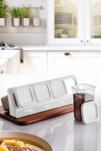 Kitchen Life 8-Piece Self-Adhesive Square Spice Rack Set with Sticker Stand - Food Storage Container Set